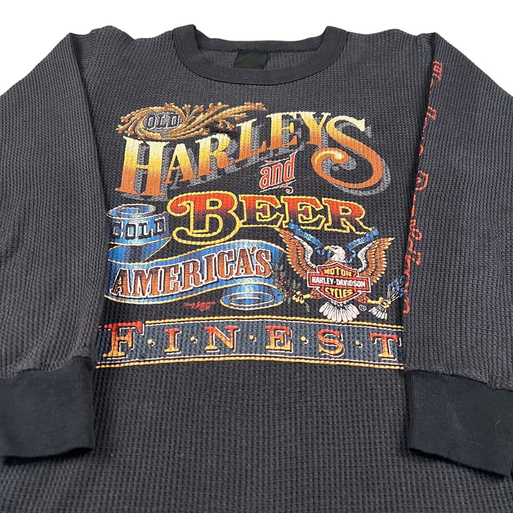 Harley-Davidson Eagle Pattern Thermal Ron T-shirt Honeycomb Men's XL size unclear Khaki type sage green Vintage Second Hand